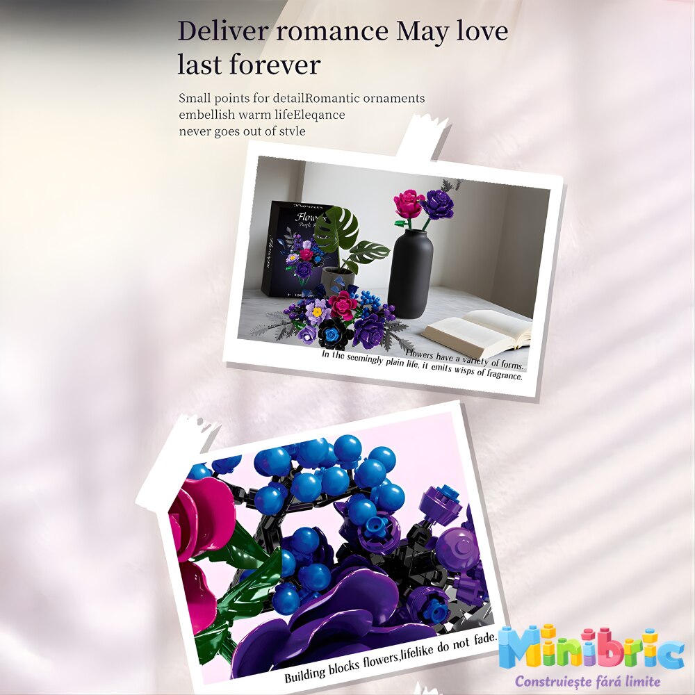 Set de Constructie cu Piese Tip Blocuri Constructie MiniBric Purple Rose