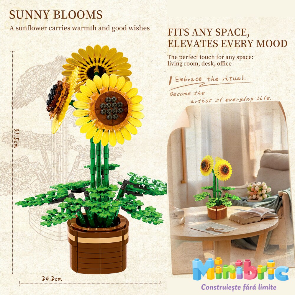Set de Constructie cu Piese Tip Blocuri Constructie MiniBric Sun Flower