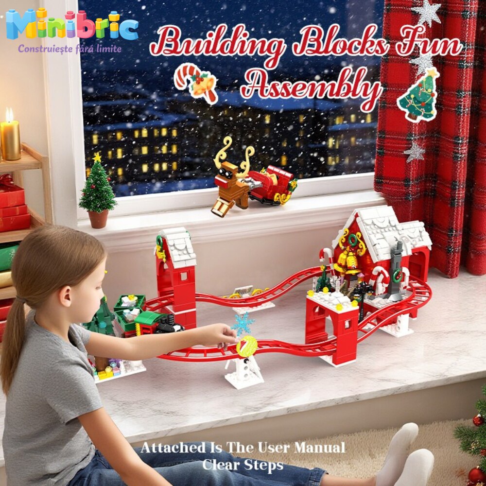 Set de Constructie cu Piese Tip Blocuri Constructie MiniBric Christmas Track Adventure