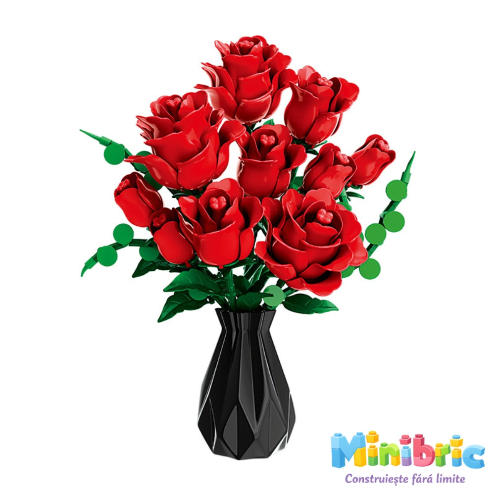 Set de Constructie cu Piese Tip Blocuri Constructie MiniBric Red Rose