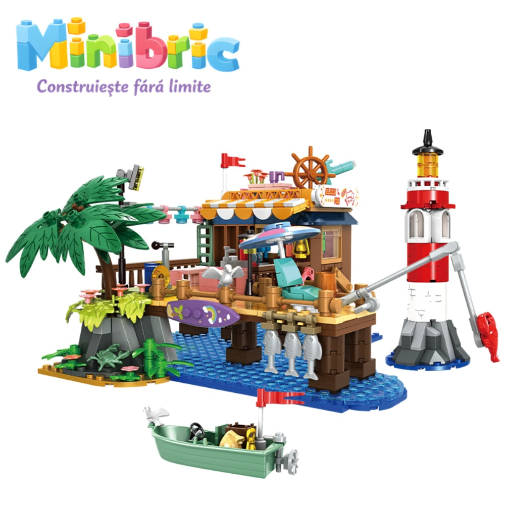 Set de Constructie cu Piese Tip Blocuri Constructie MiniBric Go Fishing Port