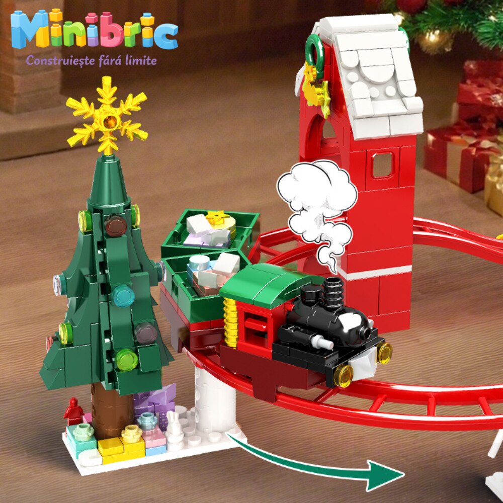 Set de Constructie cu Piese Tip Blocuri Constructie MiniBric Christmas Track Adventure