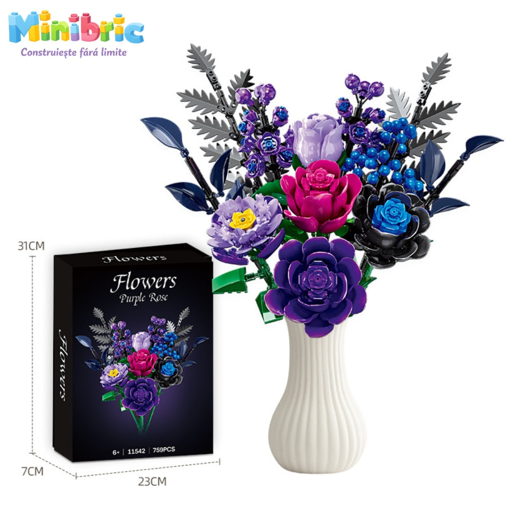 Set de Constructie cu Piese Tip Blocuri Constructie MiniBric Purple Rose