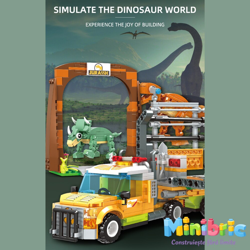 Set de Constructie cu Piese Tip Blocuri Jucarie Constructie MiniBric Dino World