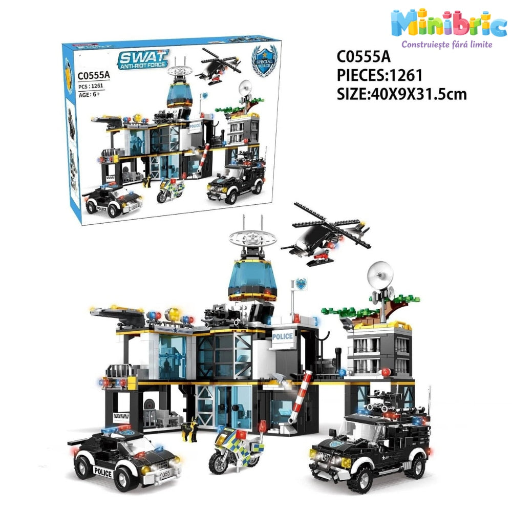 Set de Constructie cu Piese Tip Blocuri Constructie MiniBric Swat Police Station