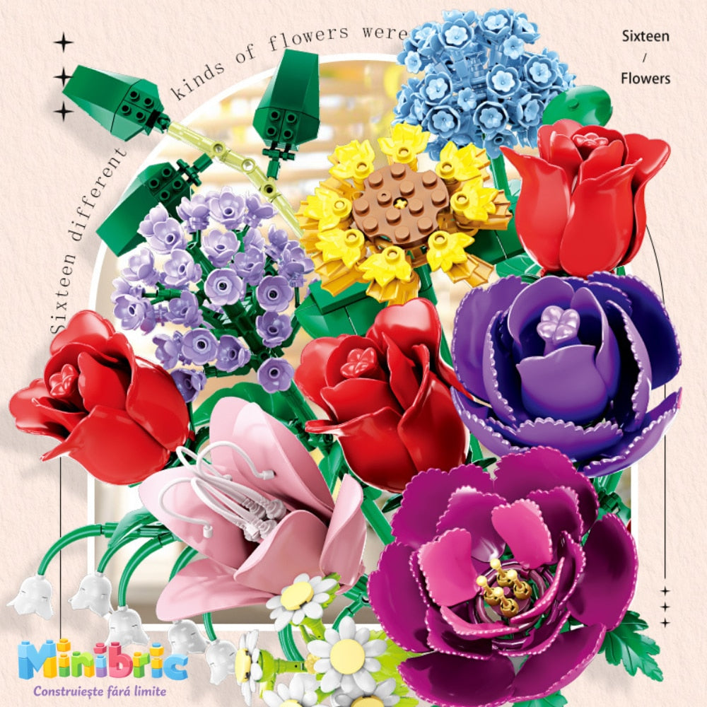 Set de Constructie cu Piese Tip Blocuri Constructie MiniBric Royal Garden Bouquet