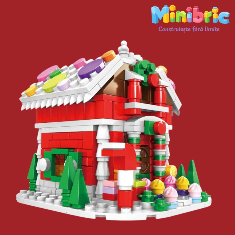 Set de Constructie cu Piese Tip Blocuri Constructie MiniBric Casa de Turta Dulce