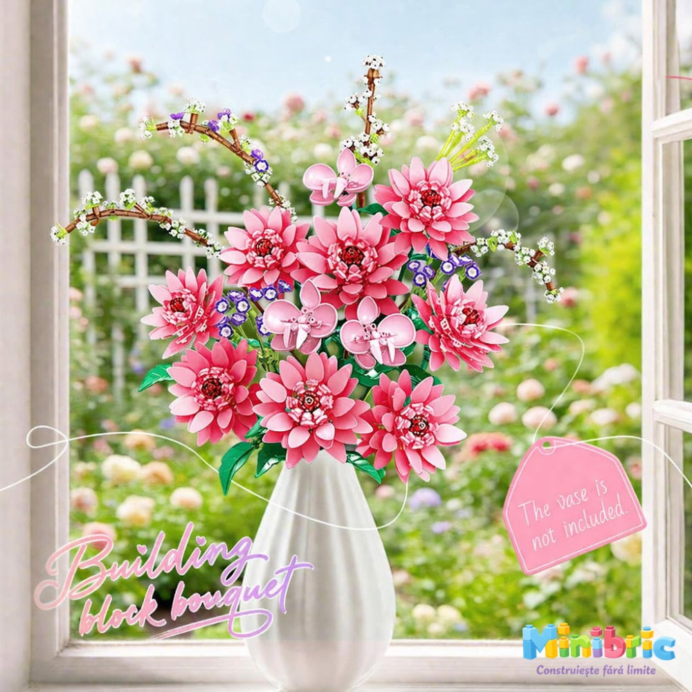 Set de Constructie cu Piese Tip Blocuri Constructie MiniBric Spring Dahlia Blossom