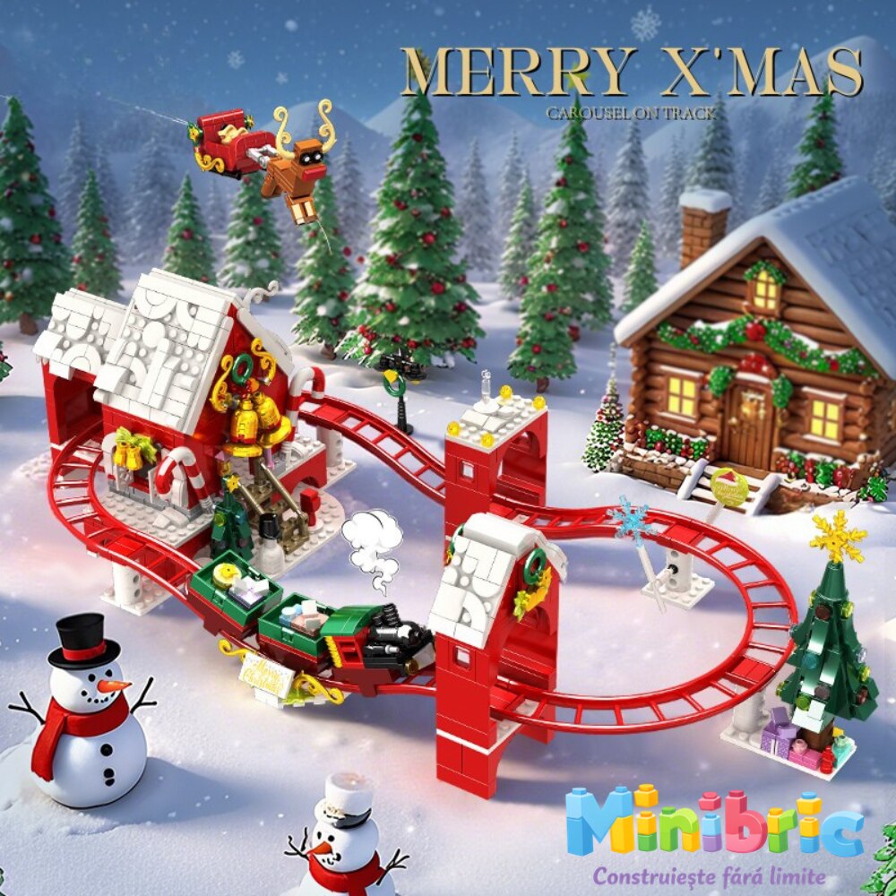 Set de Constructie cu Piese Tip Blocuri Constructie MiniBric Christmas Track Adventure