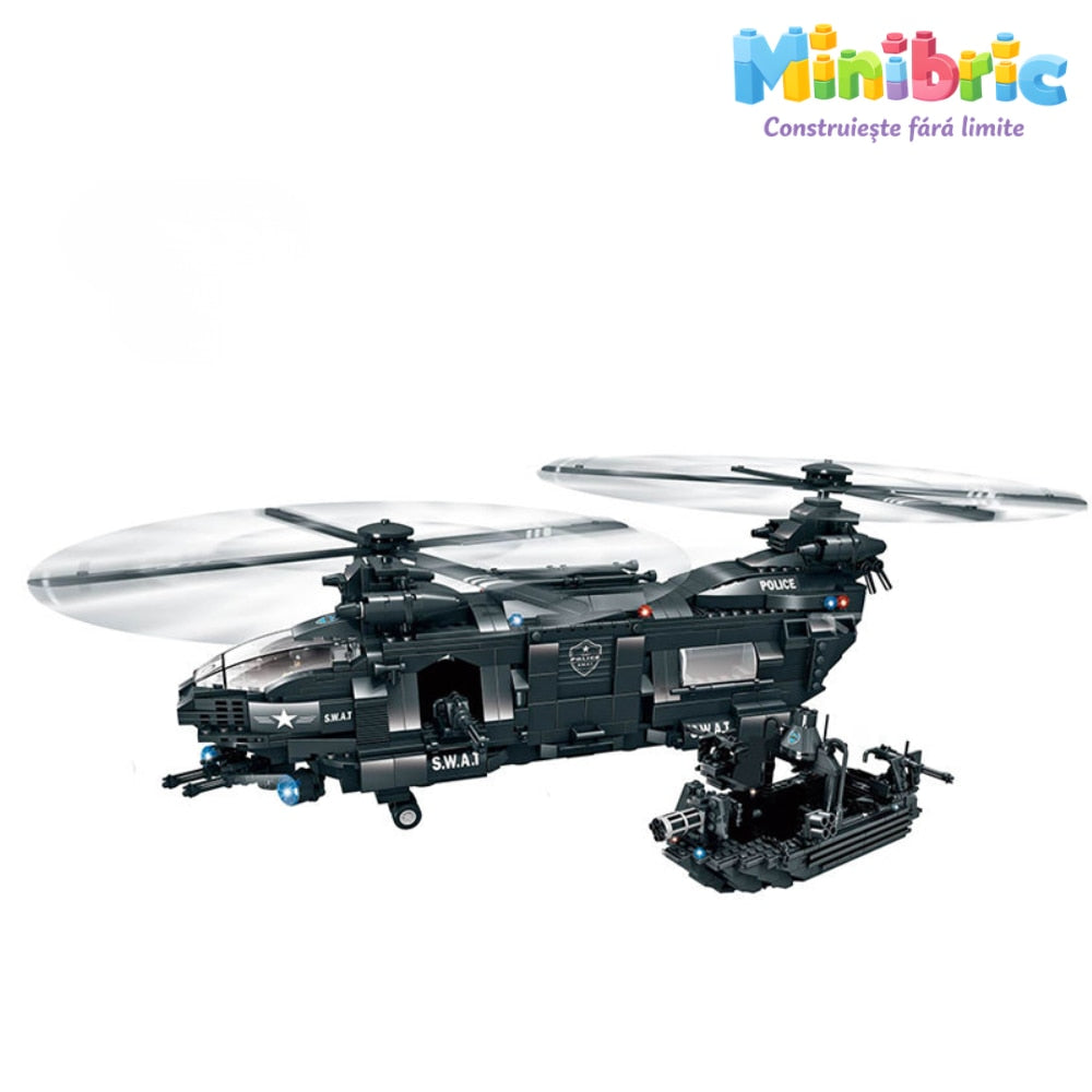 Set de Constructie cu Piese Tip Blocuri Constructie MiniBric Swat Helicopter Attack