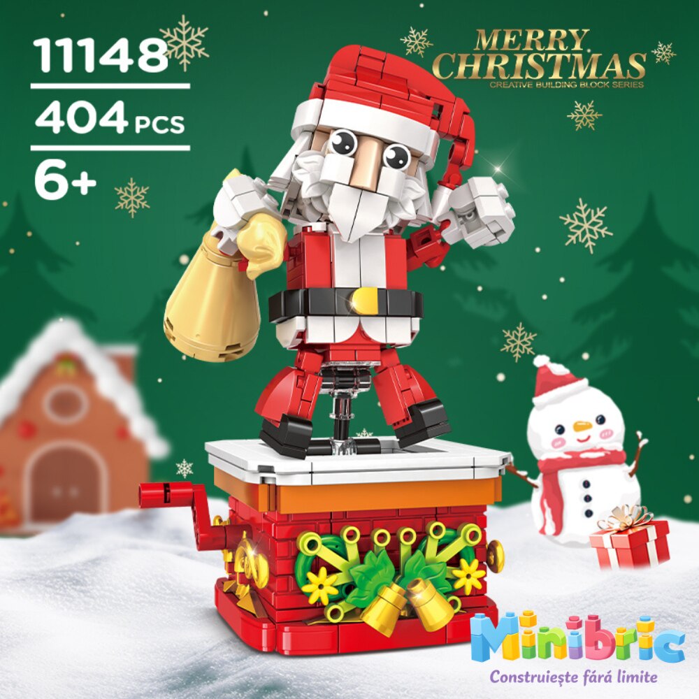 Set de Constructie cu Piese Tip Blocuri Constructie MiniBric Mos Craciun