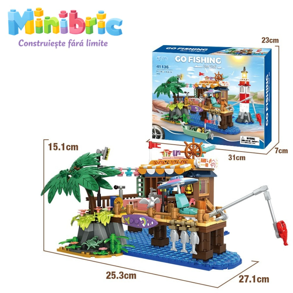 Set de Constructie cu Piese Tip Blocuri Constructie MiniBric Go Fishing Port