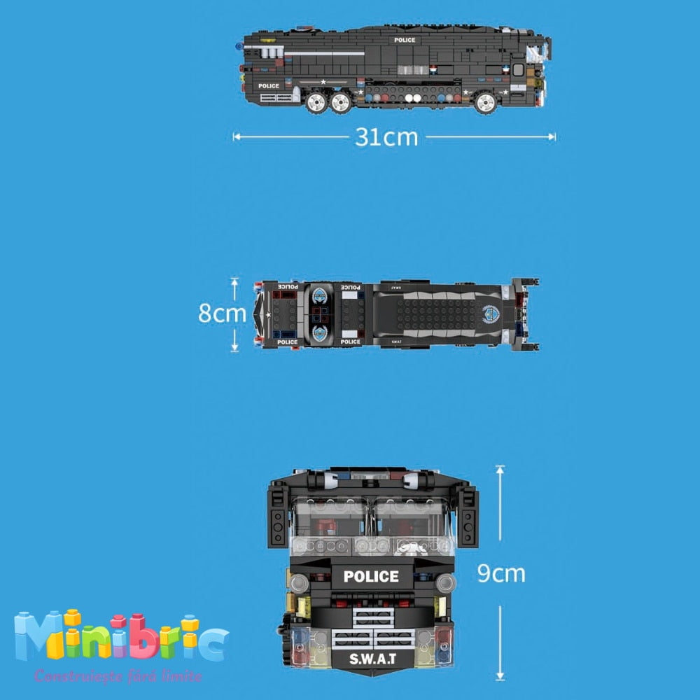 Set de Constructie cu Piese Tip Blocuri Constructie MiniBric Swat Armored Vehicle