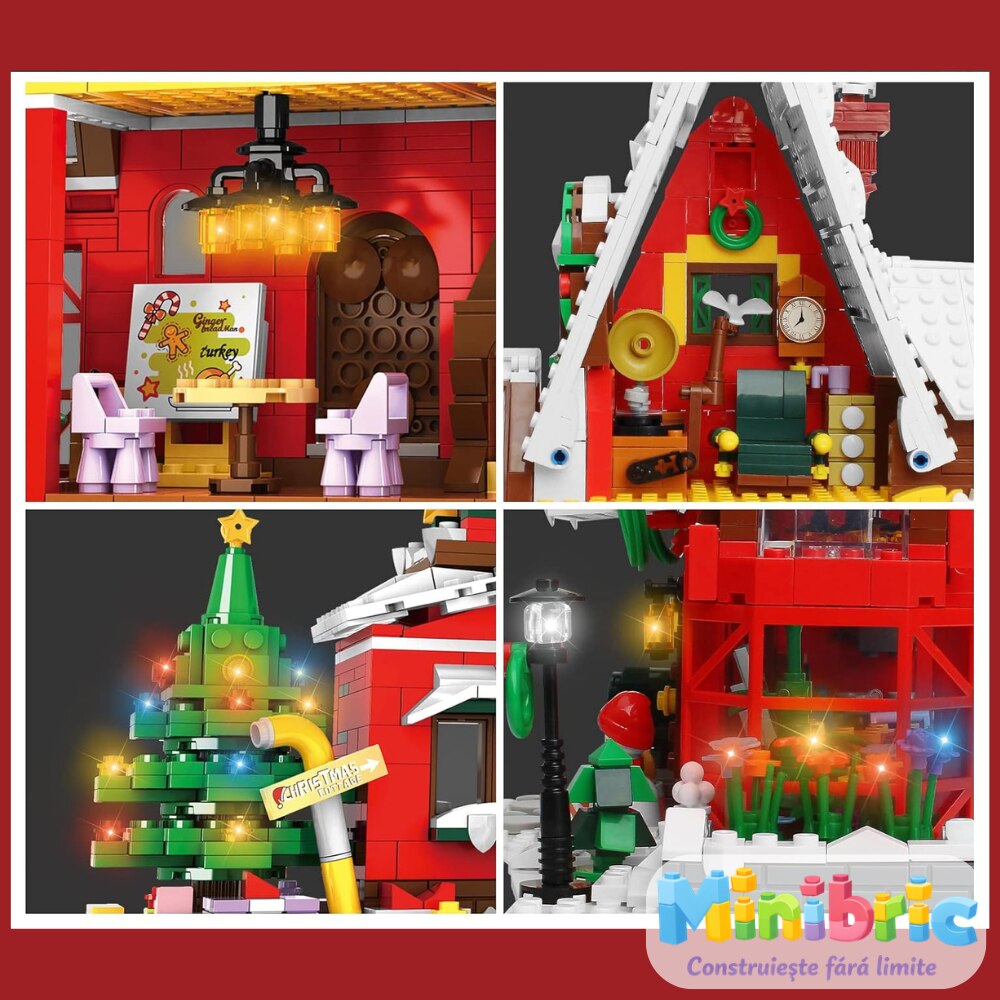 Set de Constructie cu Piese Tip Blocuri Constructie MiniBric Casa lui Mos Craciun