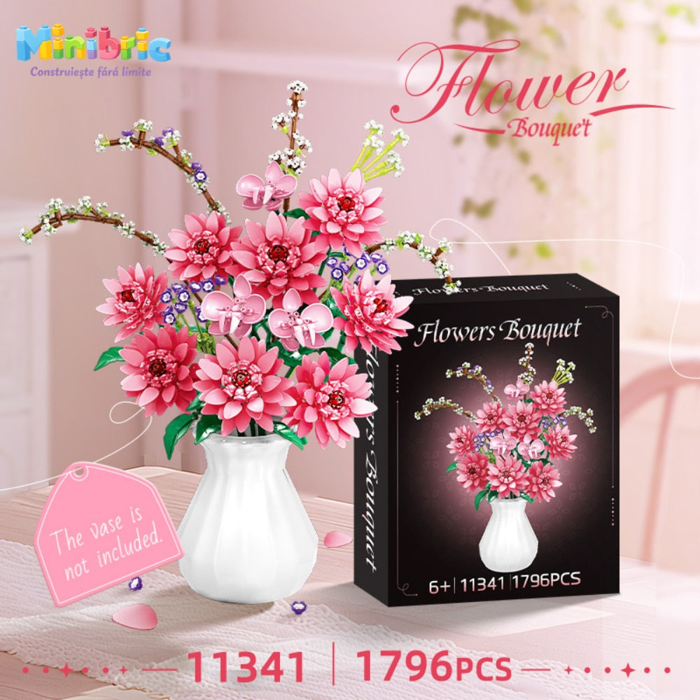 Set de Constructie cu Piese Tip Blocuri Constructie MiniBric Spring Dahlia Blossom