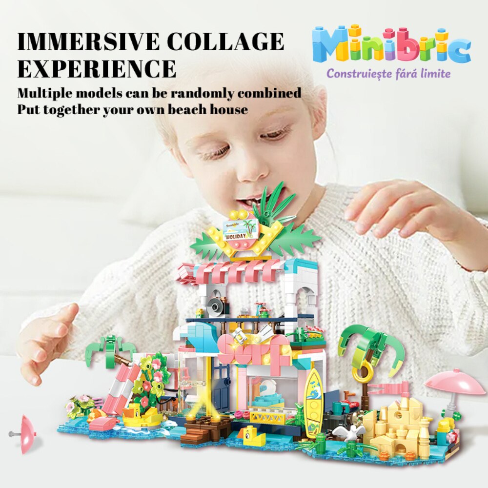 Set de Constructie cu Piese Tip Blocuri Jucarie Constructie MiniBric Beach Party