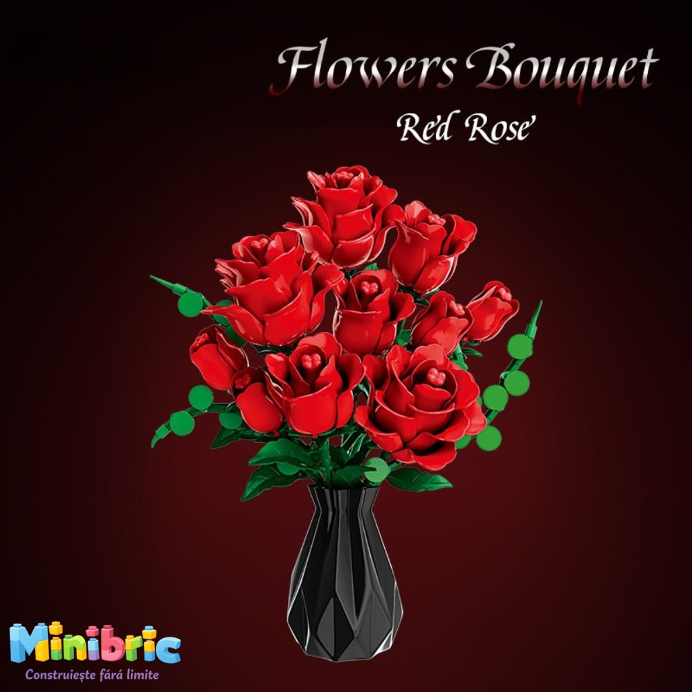 Set de Constructie cu Piese Tip Blocuri Constructie MiniBric Red Rose