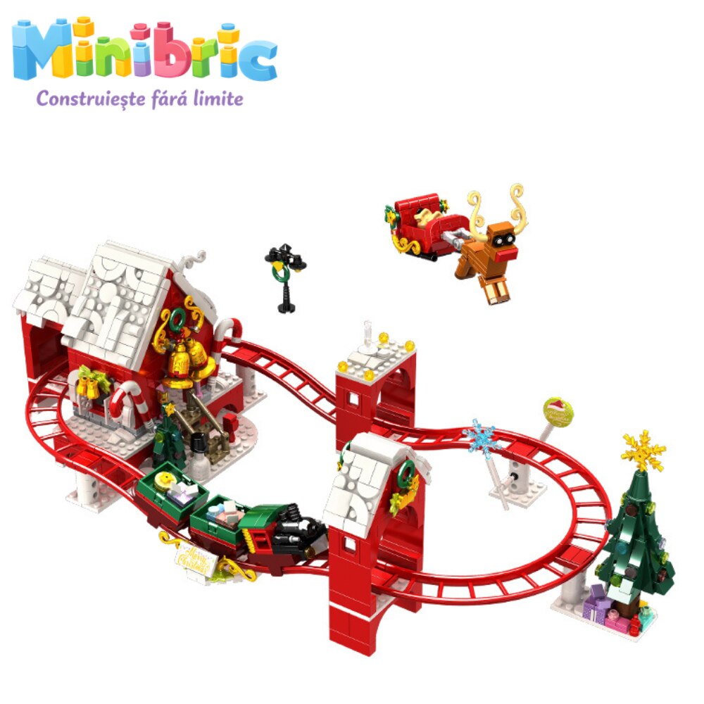 Set de Constructie cu Piese Tip Blocuri Constructie MiniBric Christmas Track Adventure