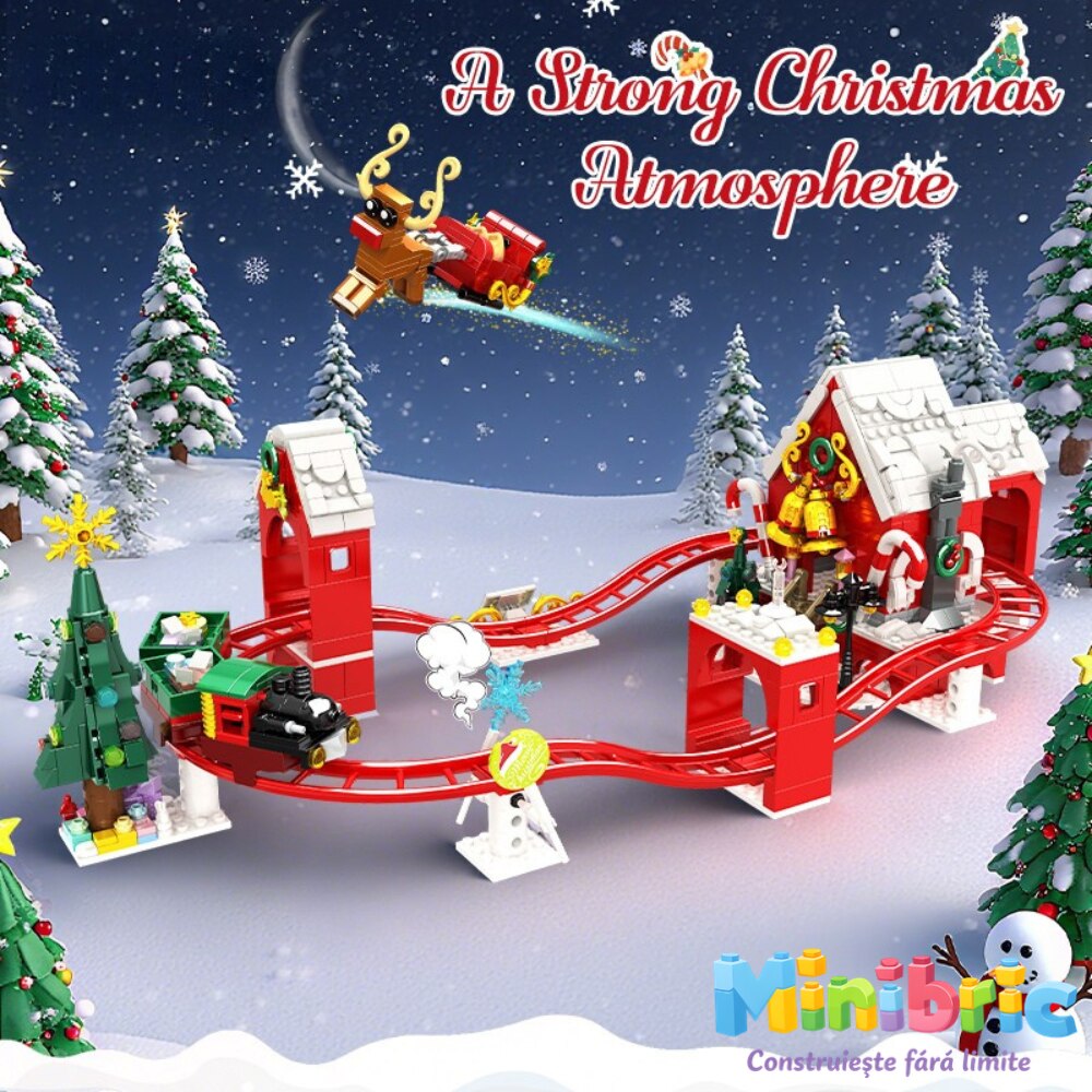 Set de Constructie cu Piese Tip Blocuri Constructie MiniBric Christmas Track Adventure