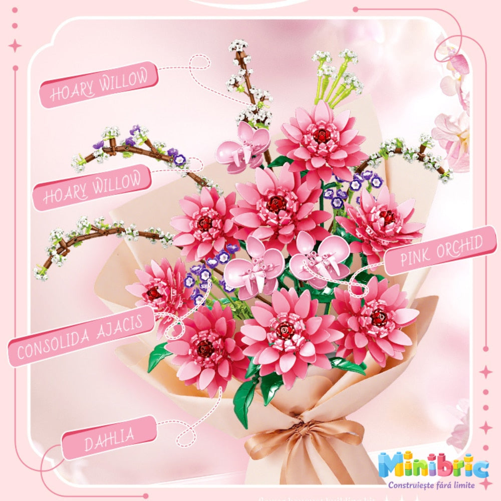 Set de Constructie cu Piese Tip Blocuri Constructie MiniBric Spring Dahlia Blossom