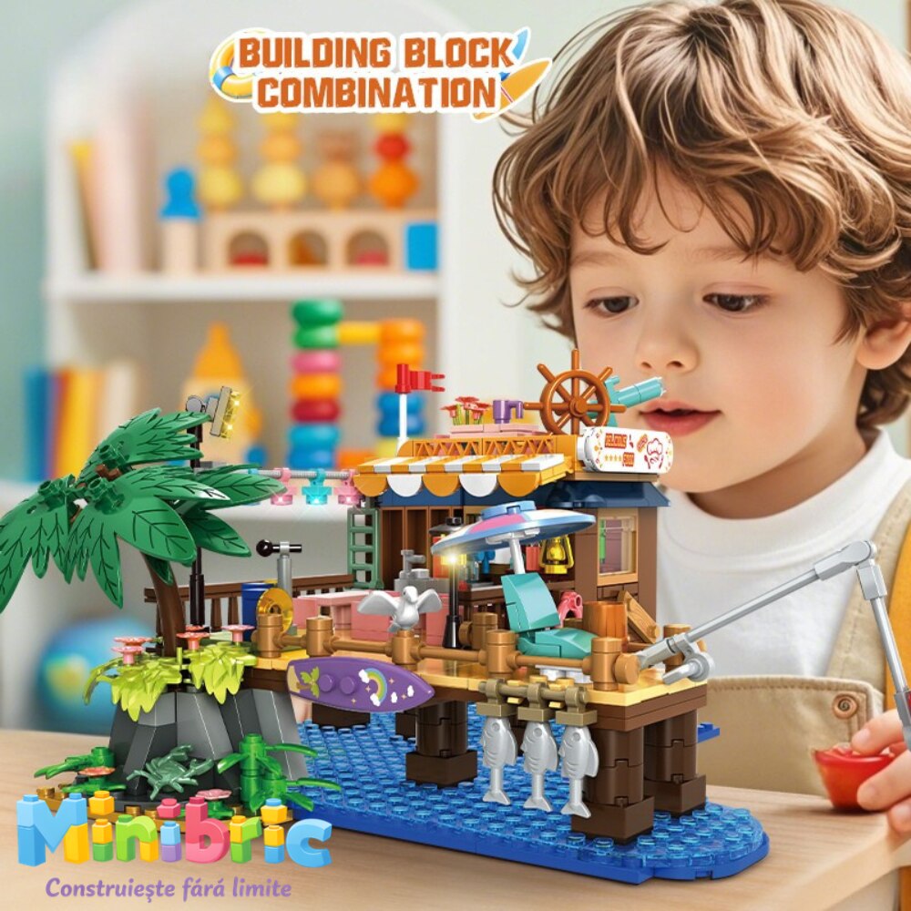 Set de Constructie cu Piese Tip Blocuri Constructie MiniBric Go Fishing Port