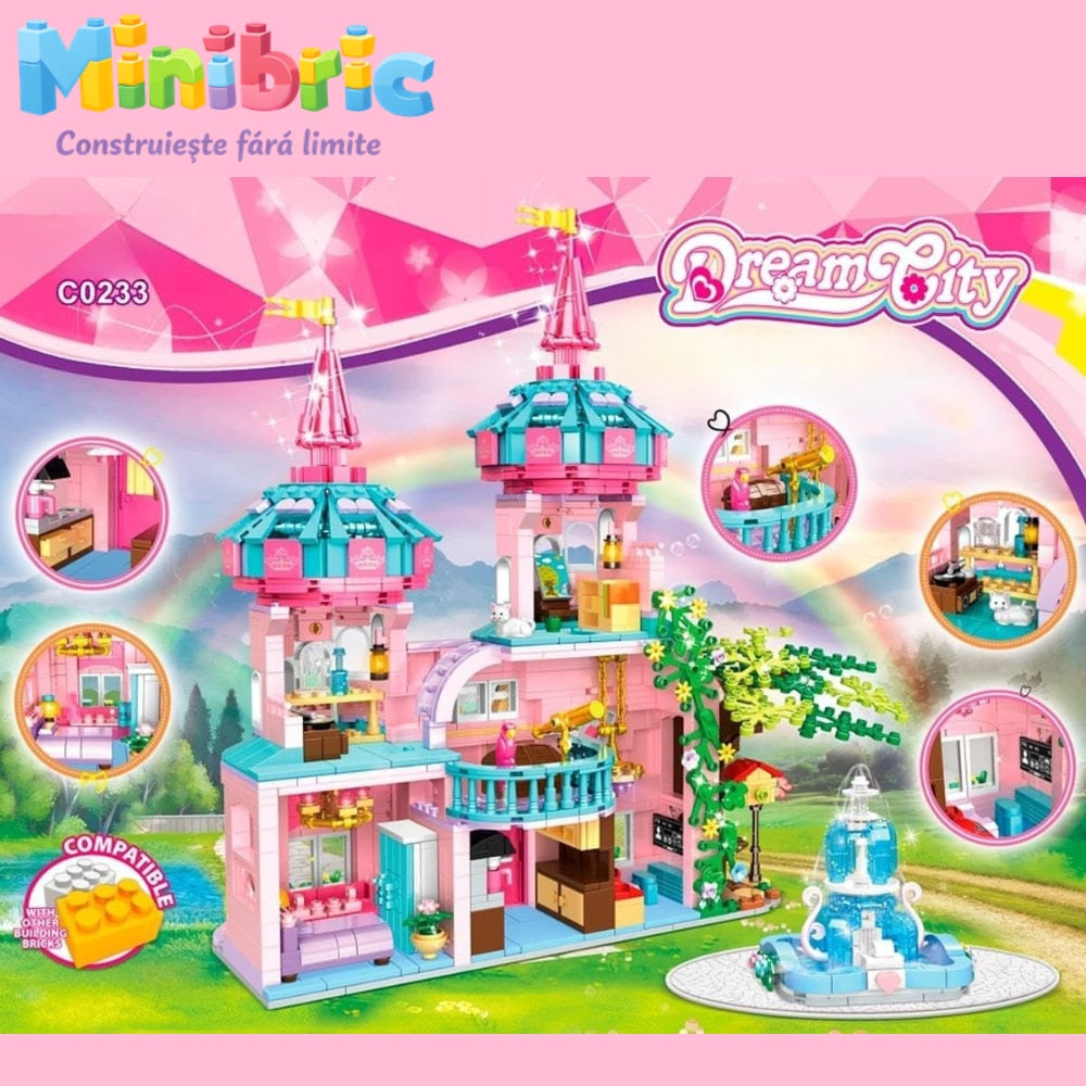 Set de Constructie cu Piese Tip Blocuri Jucarie Constructie MiniBric Fairy Castle
