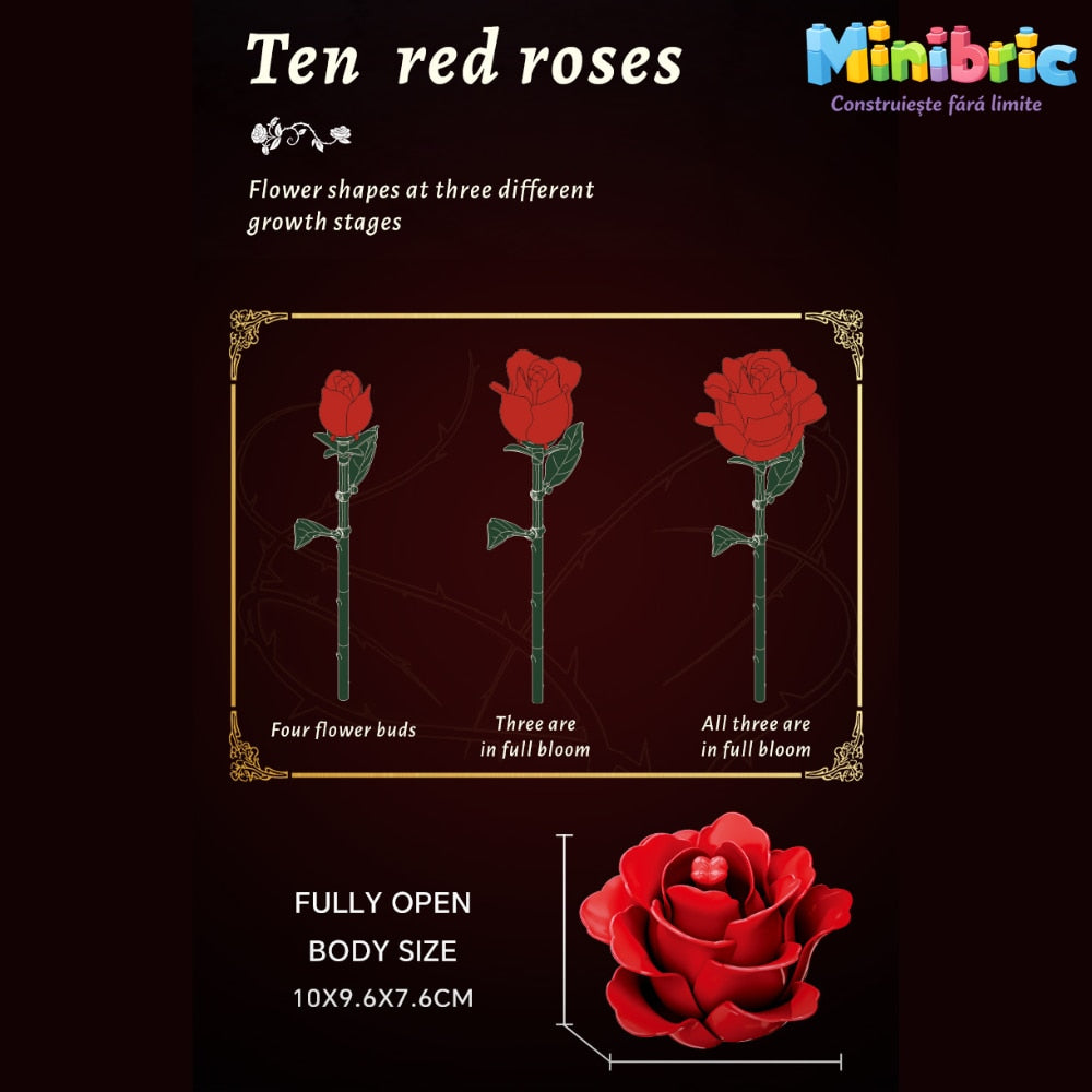 Set de Constructie cu Piese Tip Blocuri Constructie MiniBric Red Rose