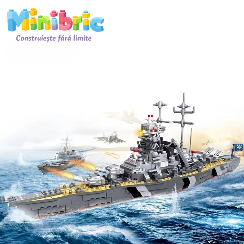 Set de Constructie cu Piese Tip Blocuri Constructie MiniBric Combat Warship Building Set