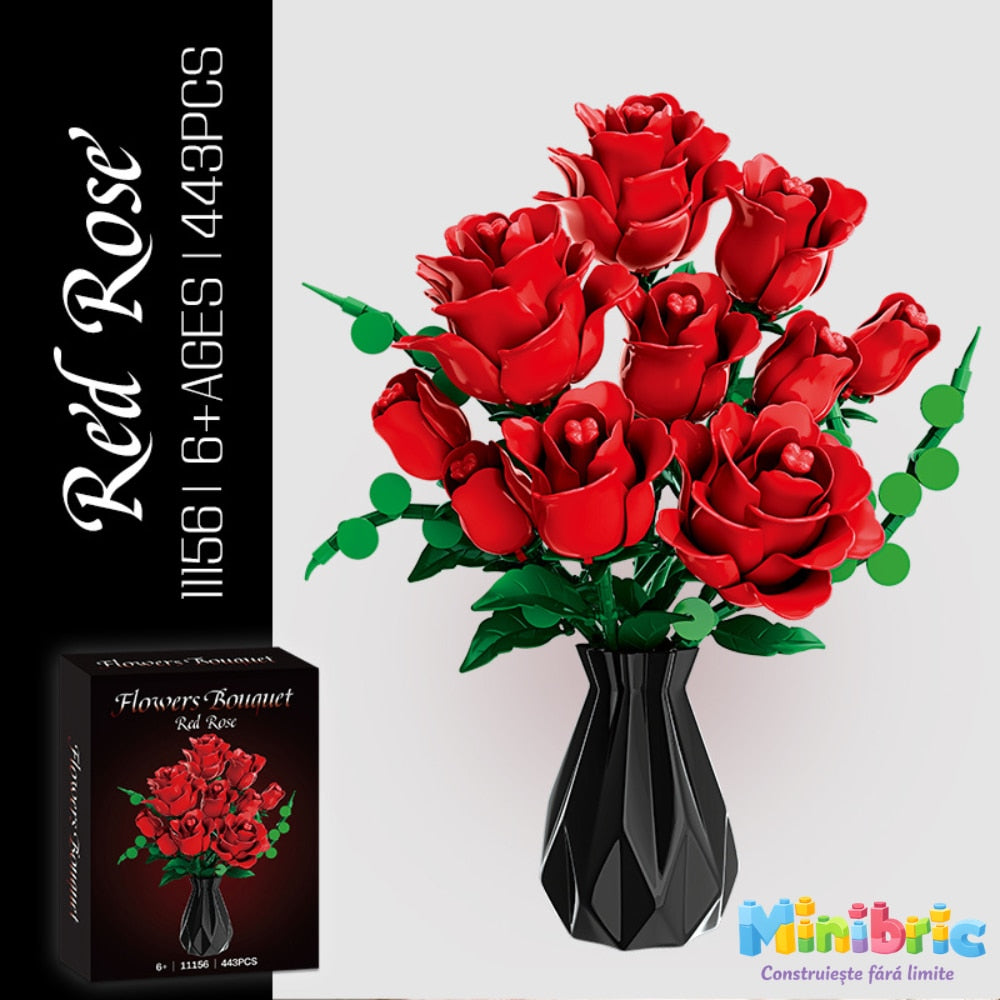Set de Constructie cu Piese Tip Blocuri Constructie MiniBric Red Rose