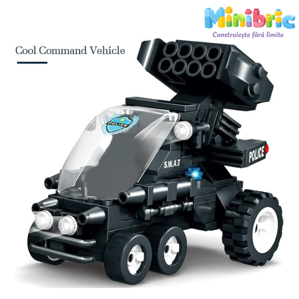 Set de Constructie cu Piese Tip Blocuri Constructie MiniBric Swat Defender Truck