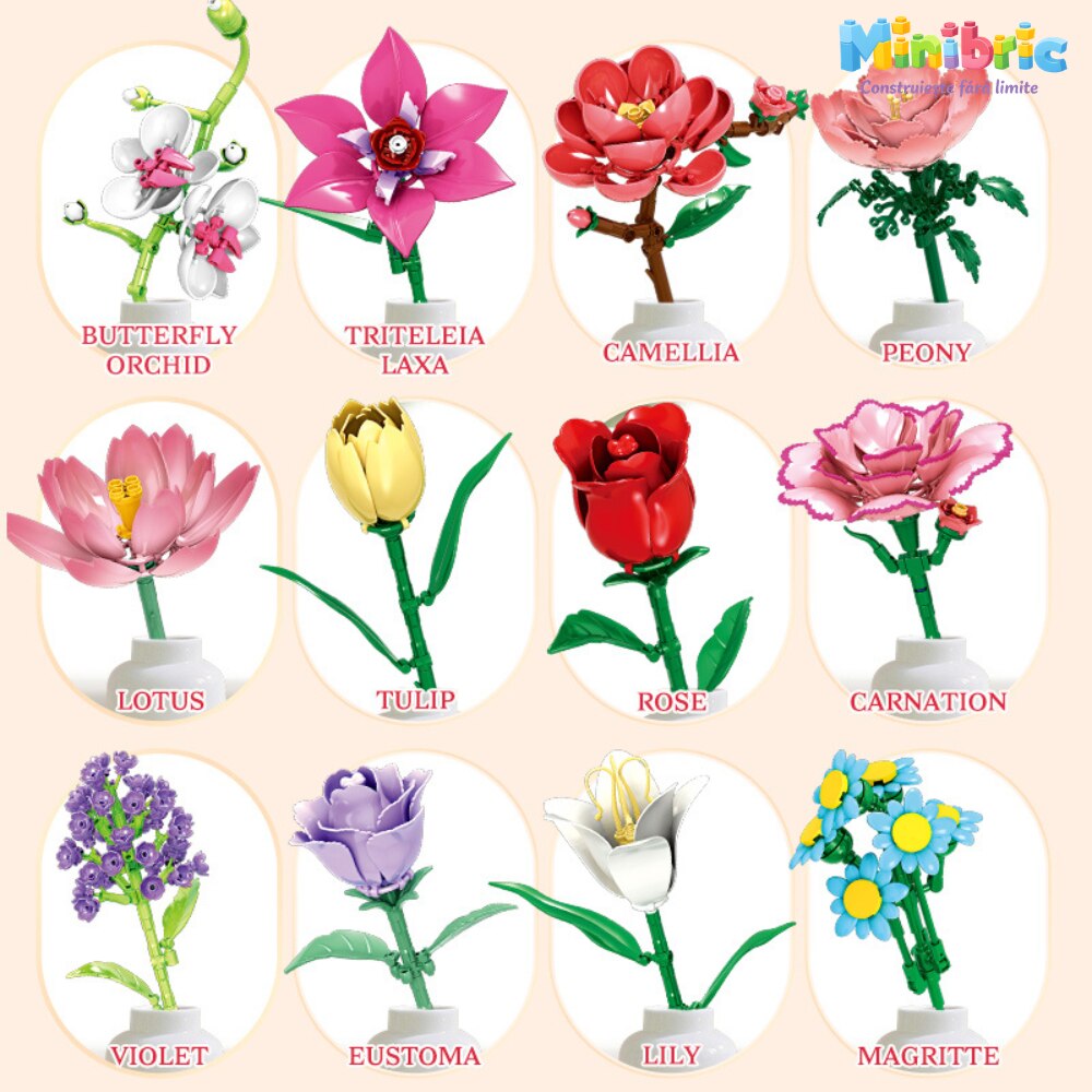 Set de Constructie cu Piese Tip Blocuri Constructie MiniBric Marquise Garden Bouquet