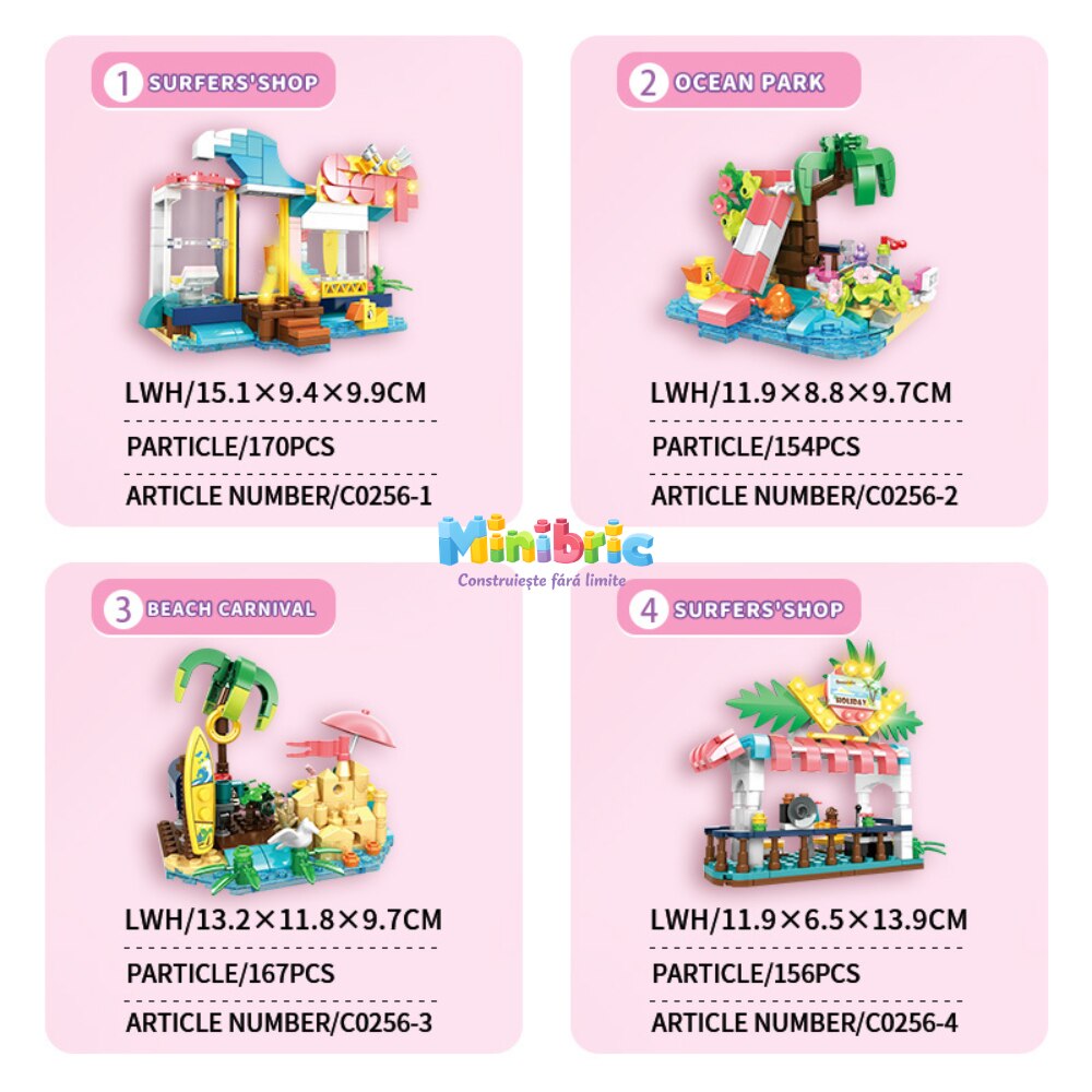 Set de Constructie cu Piese Tip Blocuri Jucarie Constructie MiniBric Beach Party