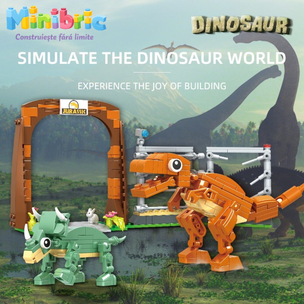 Set de Constructie cu Piese Tip Blocuri Jucarie Constructie MiniBric Dino World