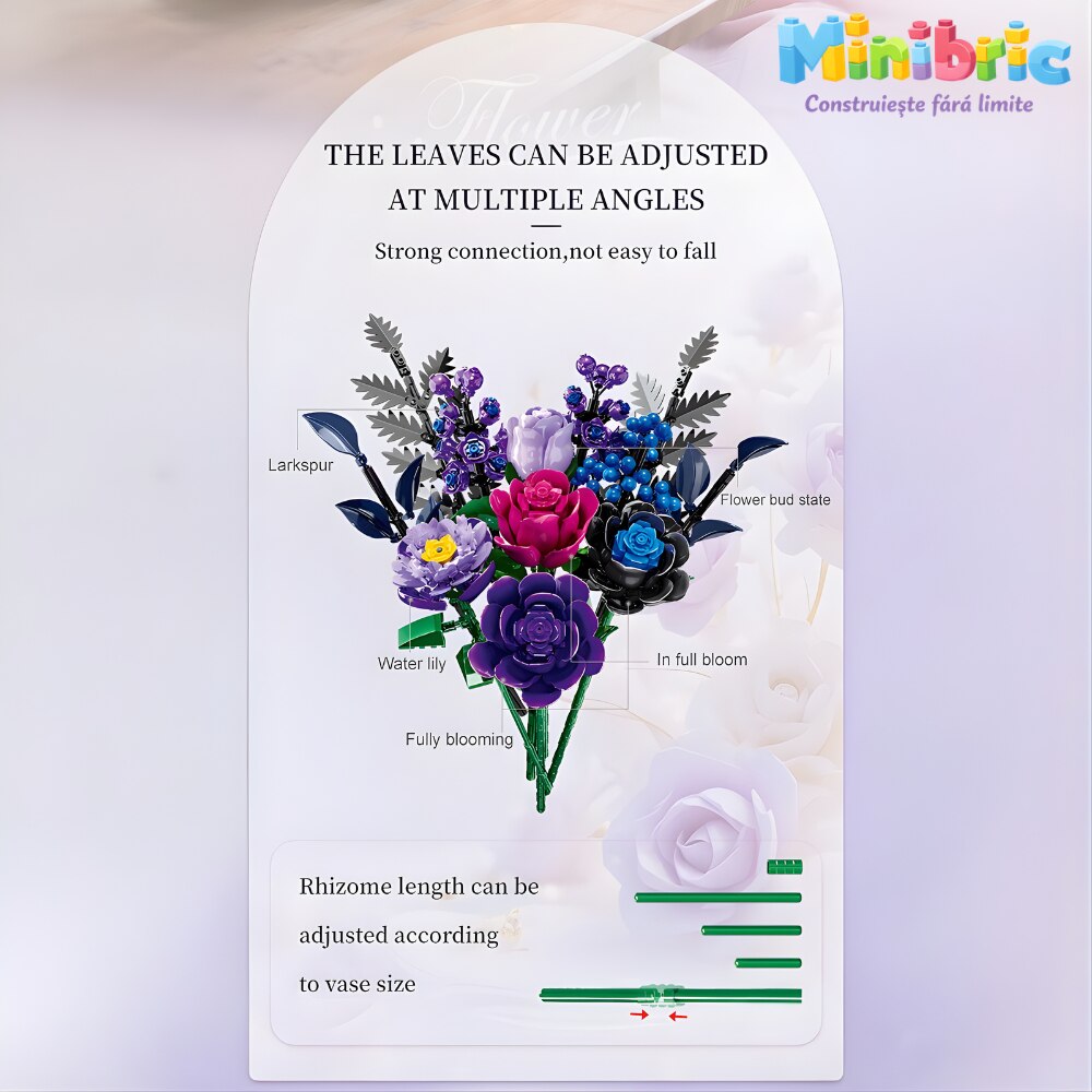 Set de Constructie cu Piese Tip Blocuri Constructie MiniBric Purple Rose
