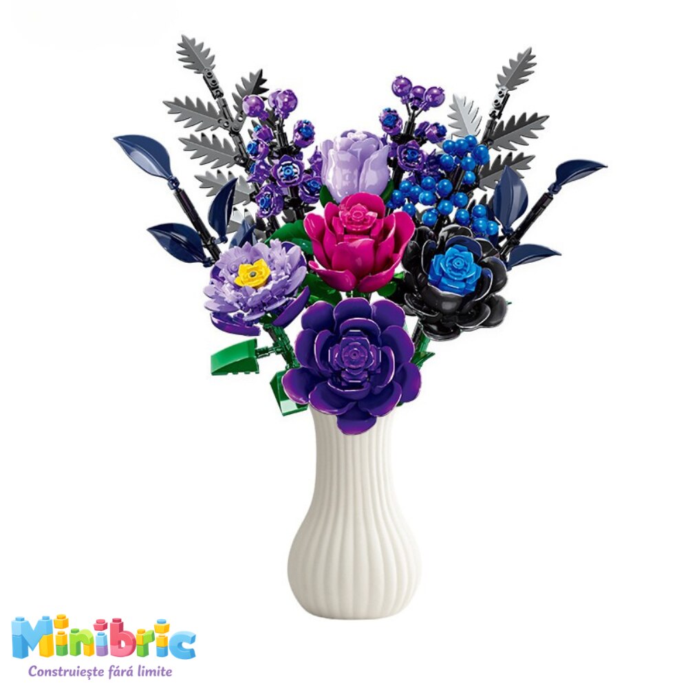 Set de Constructie cu Piese Tip Blocuri Constructie MiniBric Purple Rose