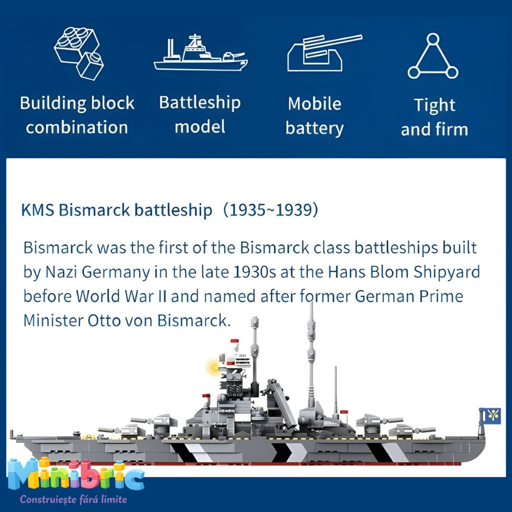 Set de Constructie cu Piese Tip Blocuri Constructie MiniBric Combat Warship Building Set
