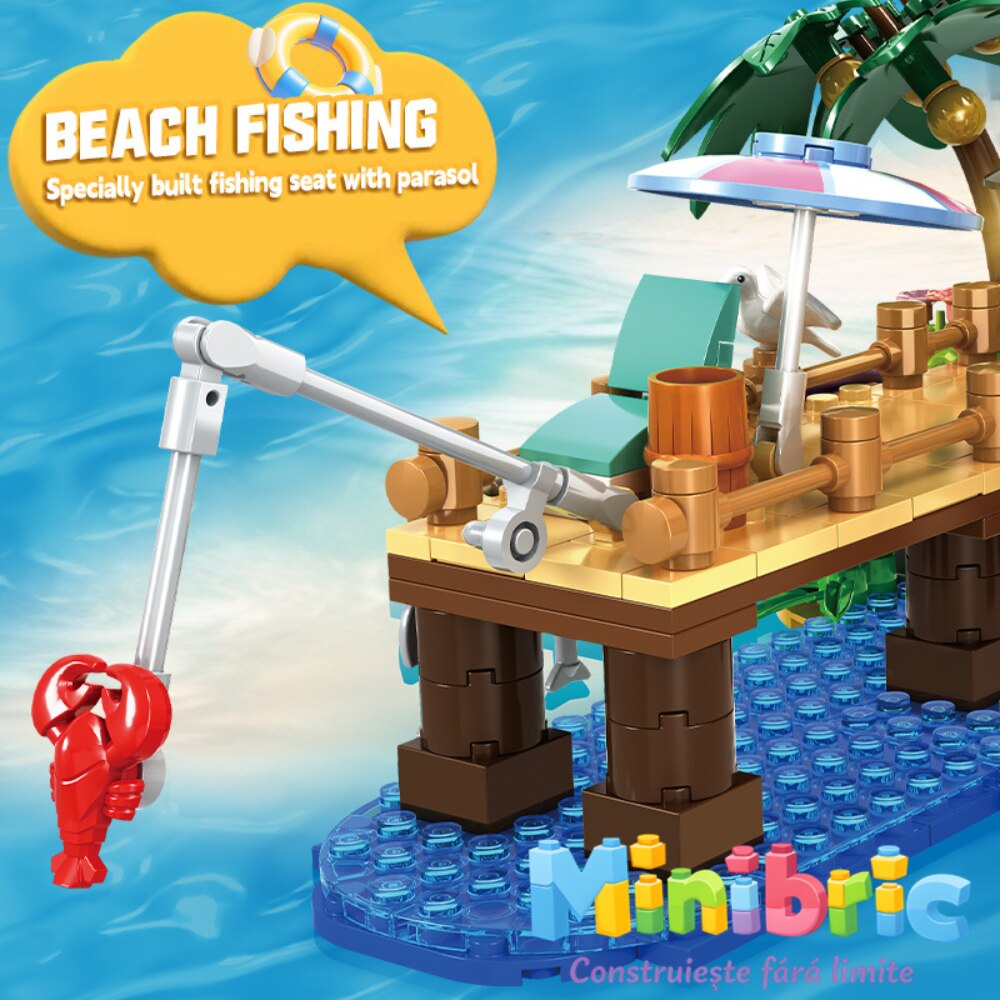 Set de Constructie cu Piese Tip Blocuri Constructie MiniBric Go Fishing Port