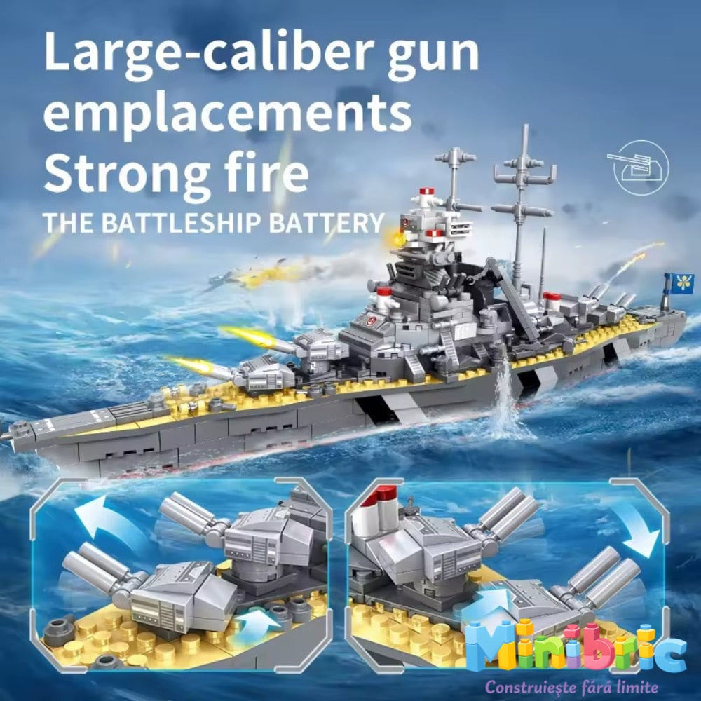 Set de Constructie cu Piese Tip Blocuri Constructie MiniBric Combat Warship Building Set
