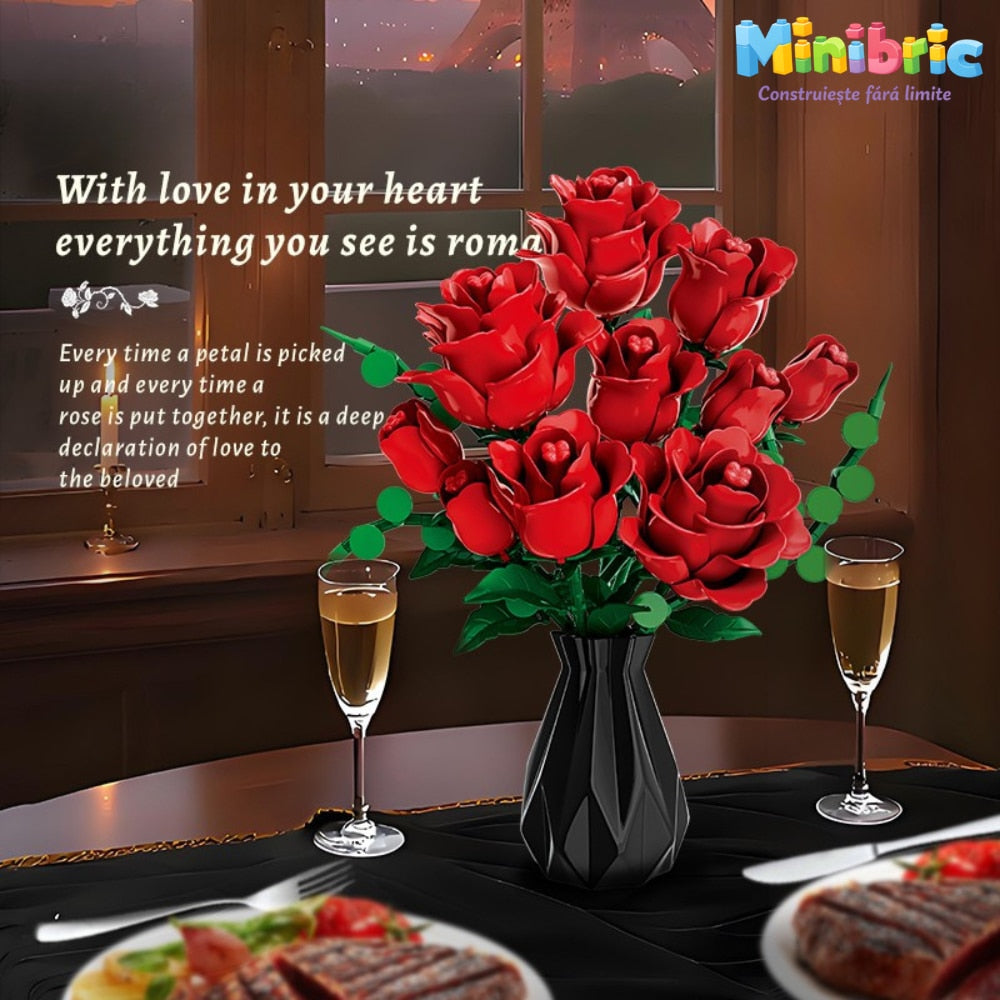 Set de Constructie cu Piese Tip Blocuri Constructie MiniBric Red Rose