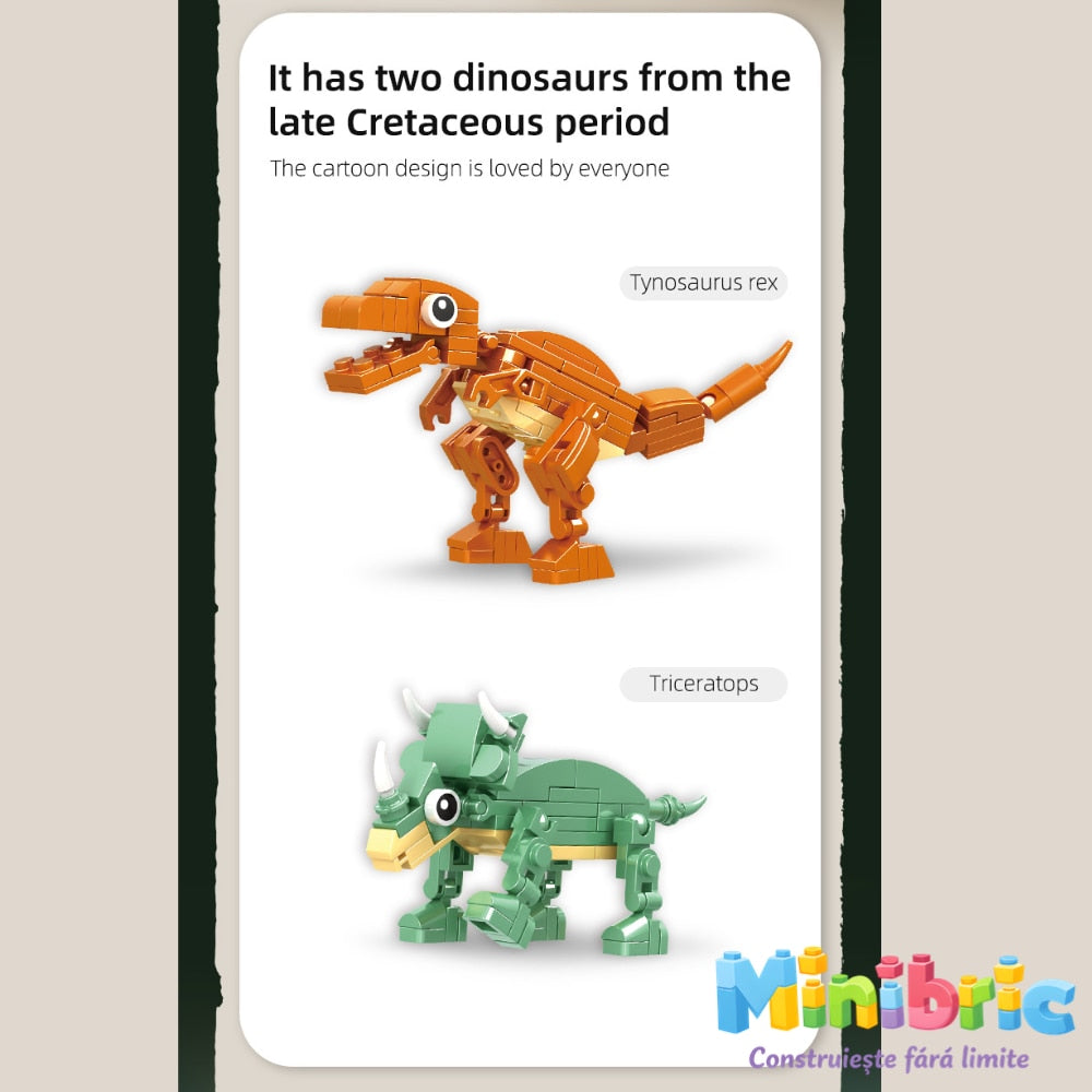 Set de Constructie cu Piese Tip Blocuri Jucarie Constructie MiniBric Dino World