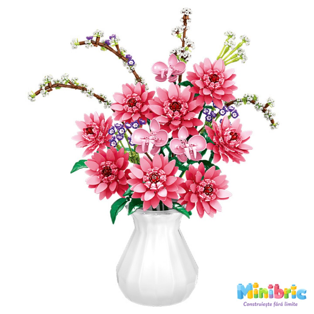Set de Constructie cu Piese Tip Blocuri Constructie MiniBric Spring Dahlia Blossom