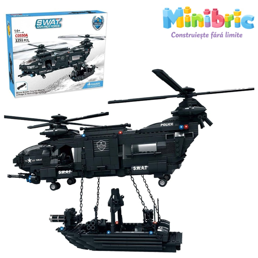Set de Constructie cu Piese Tip Blocuri Constructie MiniBric Swat Helicopter Attack