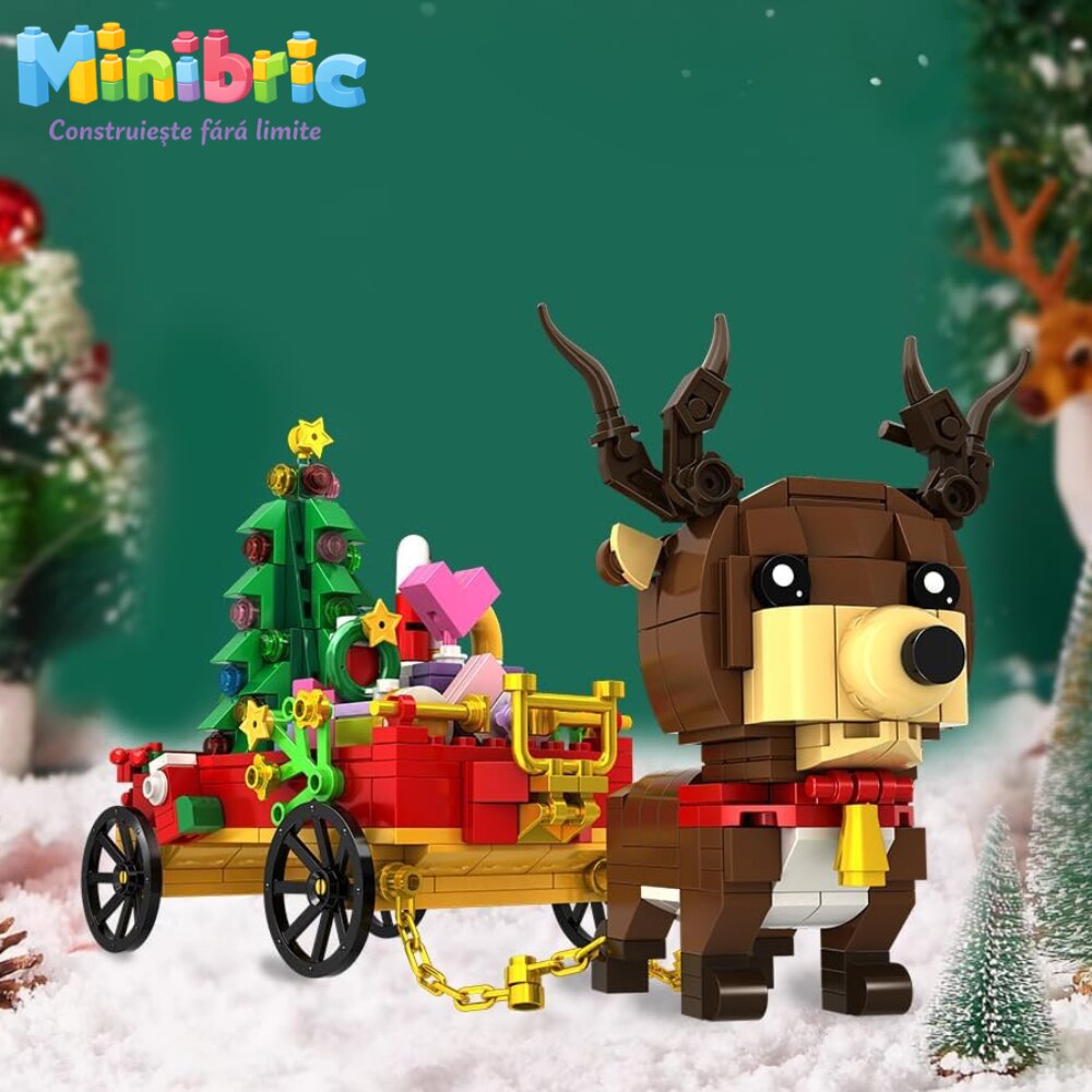 Set de Constructie cu Piese Tip Blocuri Constructie MiniBric Trasura lui Mos Craciun