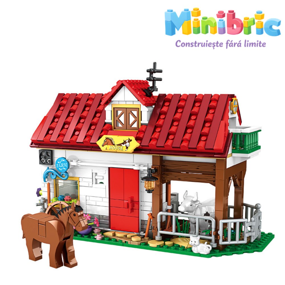 Set de Constructie cu Piese Tip Blocuri Constructie MiniBric The Cattle Ranch