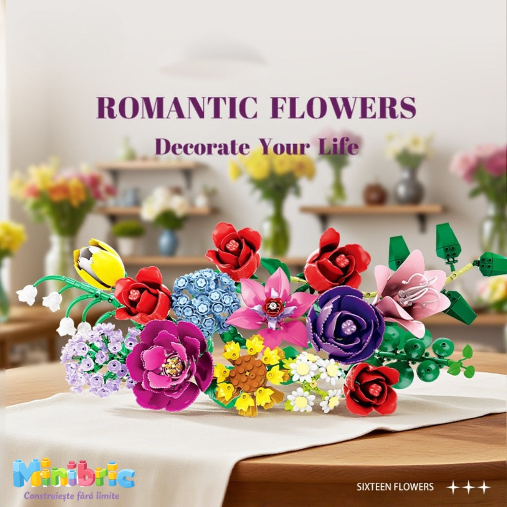 Set de Constructie cu Piese Tip Blocuri Constructie MiniBric Royal Garden Bouquet