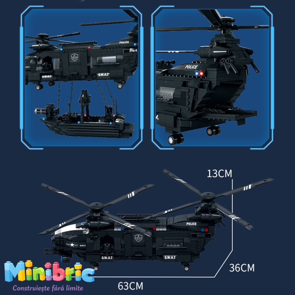 Set de Constructie cu Piese Tip Blocuri Constructie MiniBric Swat Helicopter Attack