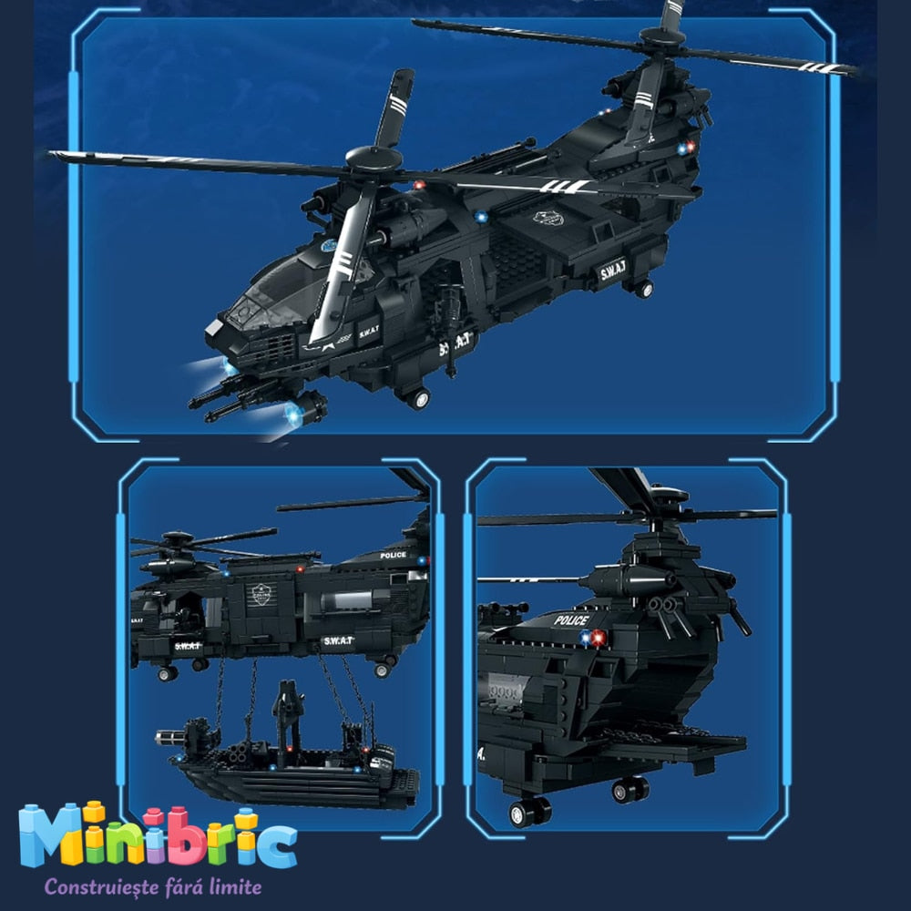 Set de Constructie cu Piese Tip Blocuri Constructie MiniBric Swat Helicopter Attack
