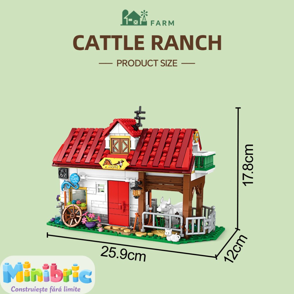 Set de Constructie cu Piese Tip Blocuri Constructie MiniBric The Cattle Ranch