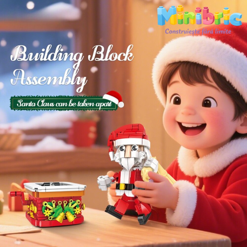Set de Constructie cu Piese Tip Blocuri Constructie MiniBric Mos Craciun