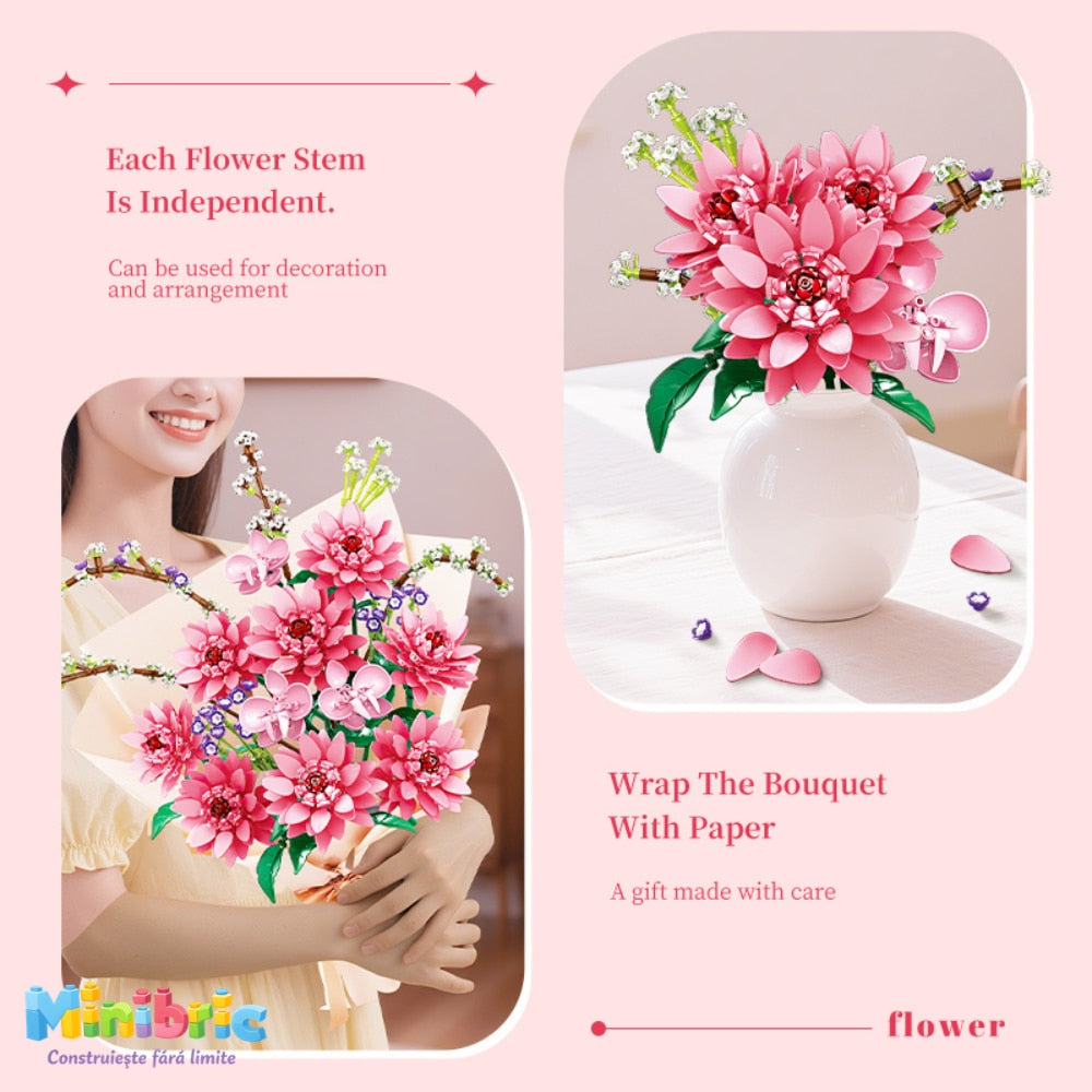 Set de Constructie cu Piese Tip Blocuri Constructie MiniBric Spring Dahlia Blossom
